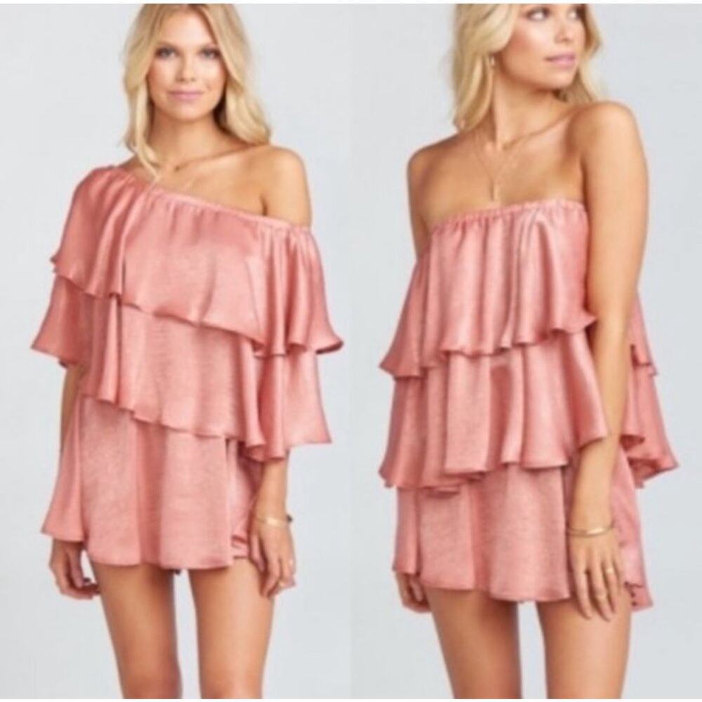 Show Me Your MuMu Triple Decker Ruffle Romper Dress, Dusty Rose, Women's medium